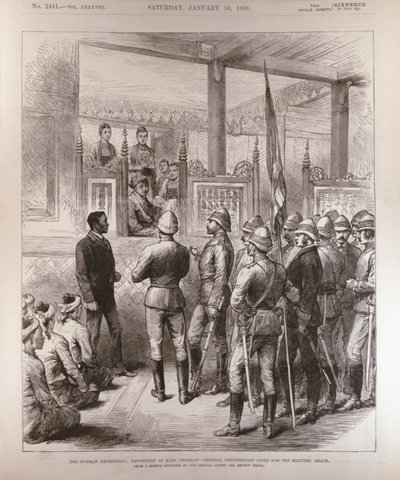 The Burmah Deposition of King Theebaw: General Prendergast Gives Him Ten Minutes Grace, from The Illustrated London News by English School